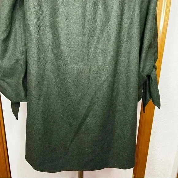 Tibi Wool Blend 3/4 Sleeve Shirt Women 4 Green Off Shoulder Rounded Neck Tunic - Picture 8 of 10